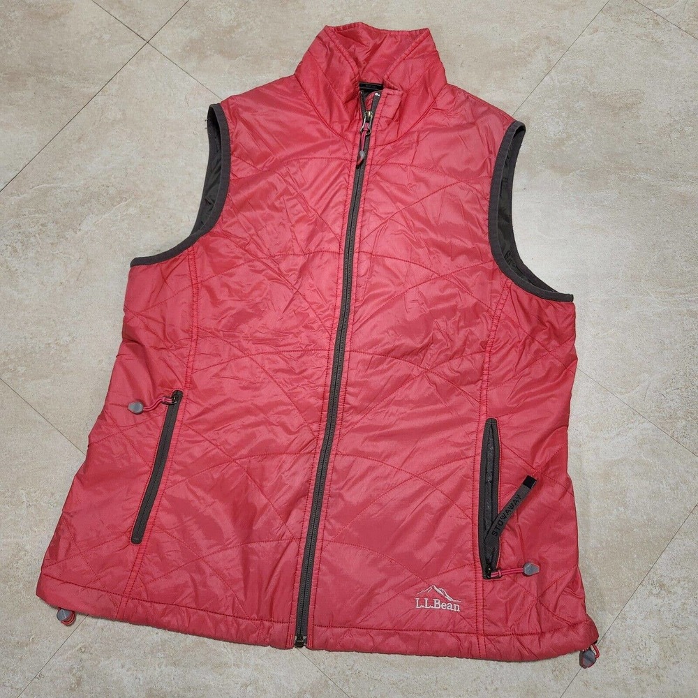 LL Bean Womens M Medium Pet P Petite Stowaway Puffer‎ Vest Primaloft Jacket Red